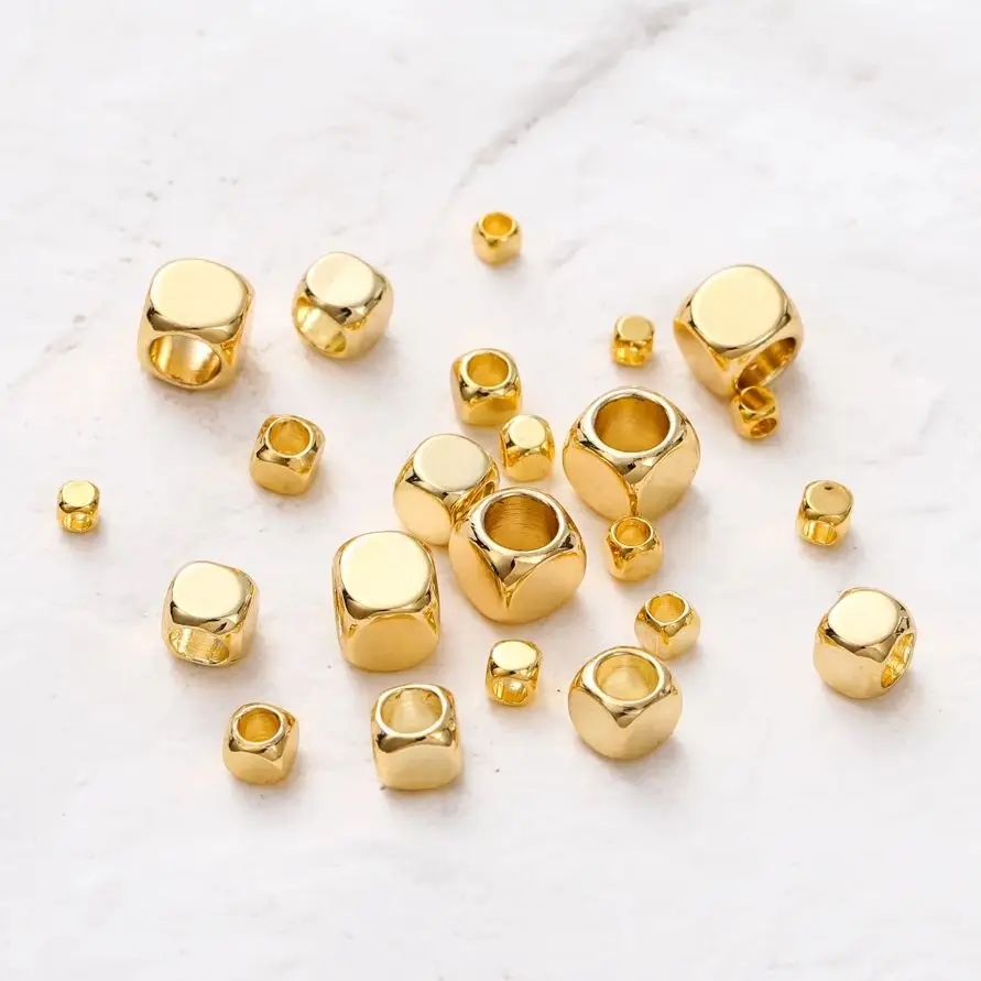 50Pcs lot 14K 18K Gold Pated Big Hole Square Spacer Beads Bracelet Earring Loose Spacer Beads For DIY Jewelry Making Findings