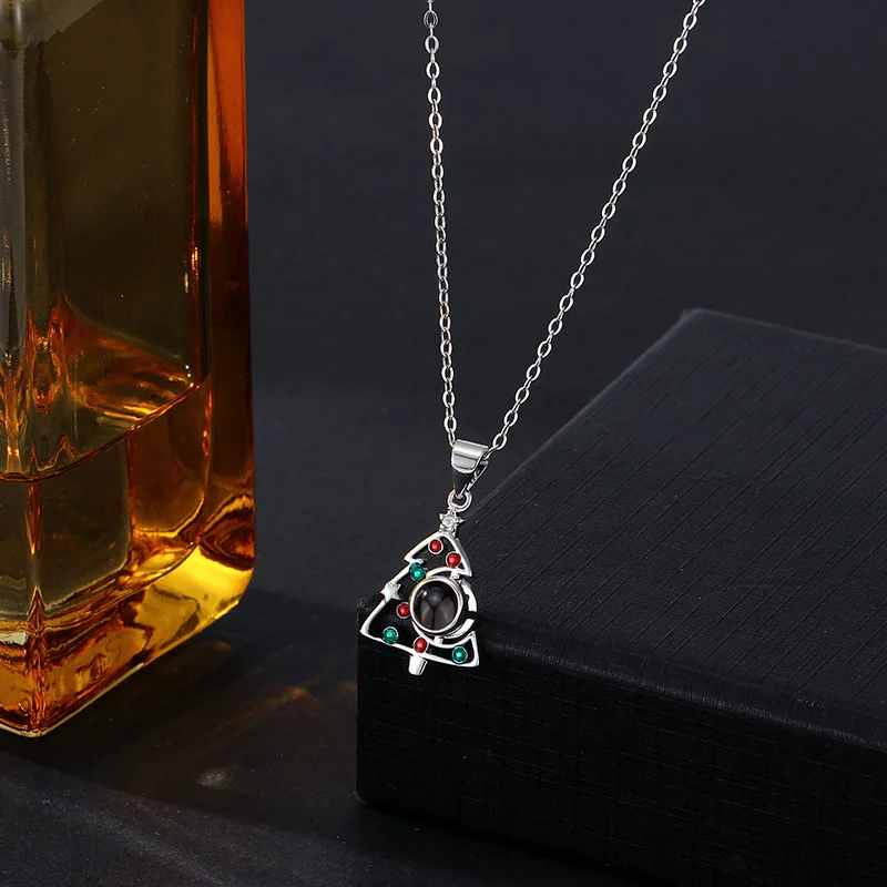 Christmas Tree Necklace with Projection Pendant Custom Photo Jewelry Couple Personalized Christmas Jewelry Gifts for Women