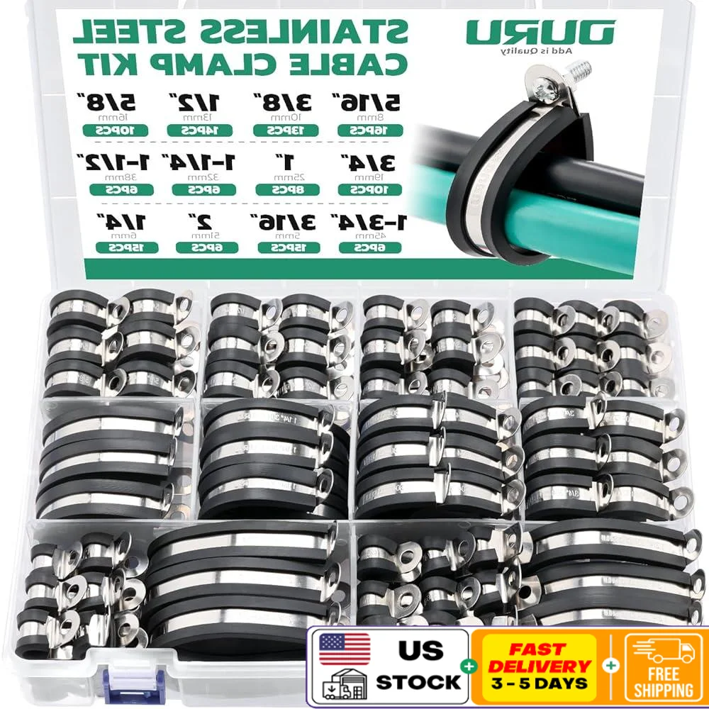 

125 шт., набор кабельных зажимов из нержавеющей стали, изолированные зажимы для проводов с резиновым покрытием, прочные опоры для труб, простая установка