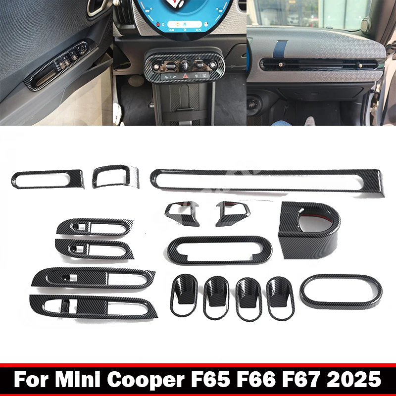 

For Mini Cooper F65 F66 F67 2025 ABS Carbonfiber door handle bowl window switch front rear water cup holder steering wheel cover