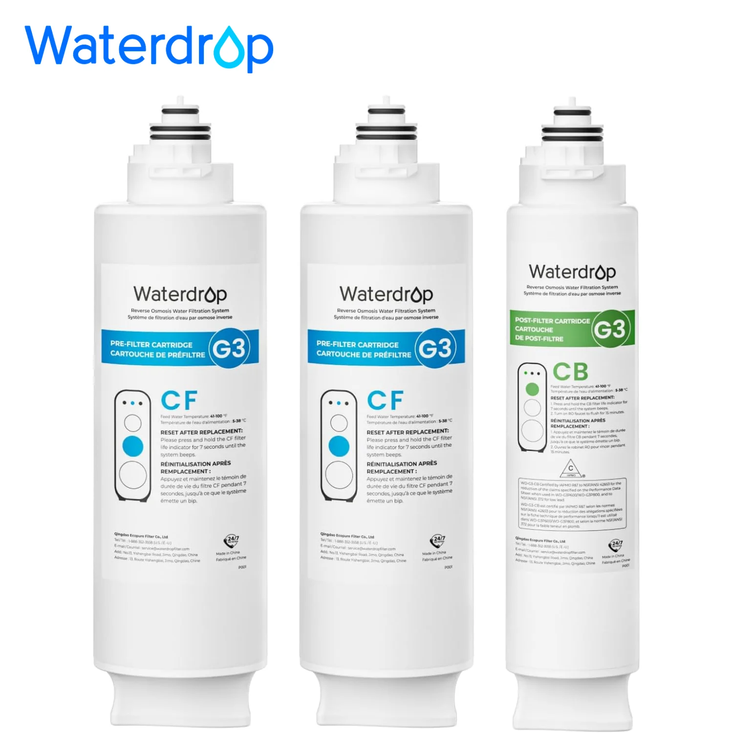Waterdrop G3-2CFCB Filter, Replacement for G3-W & G3P600 & G3P800 RO System