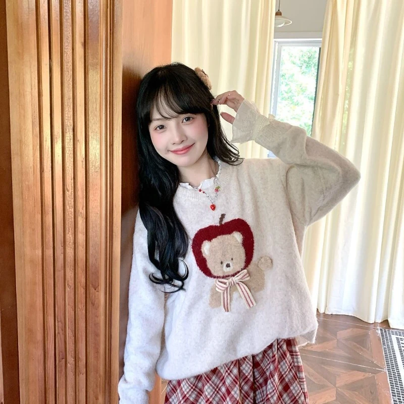 Deeptown Kawaii Sweaters Cartoon Women Harajuku Sweet Knitted Pullovers Autumn Winter Fashion Oversize Cute Aesthetics Sweaters