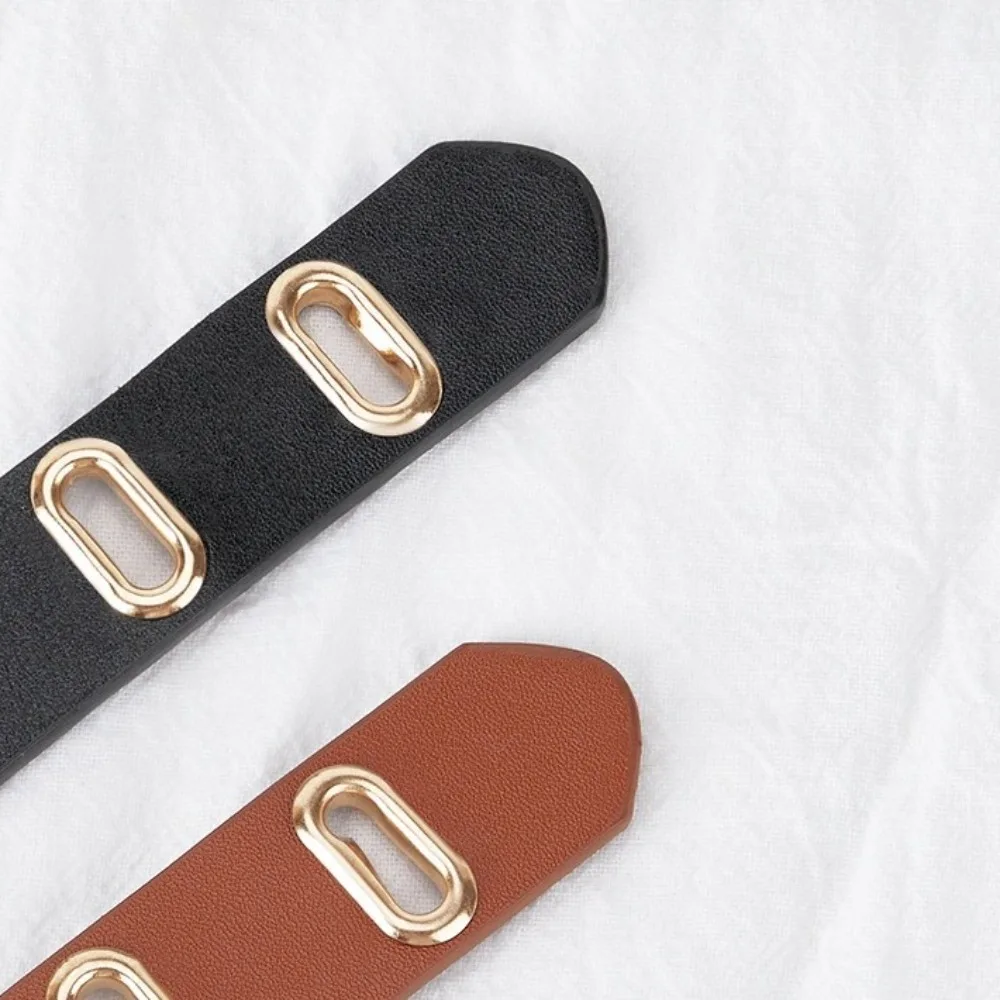 Personality Round Buckle PU Leather Belt Thin Hole Women Waistband Hollow Punk Waist Belt Men