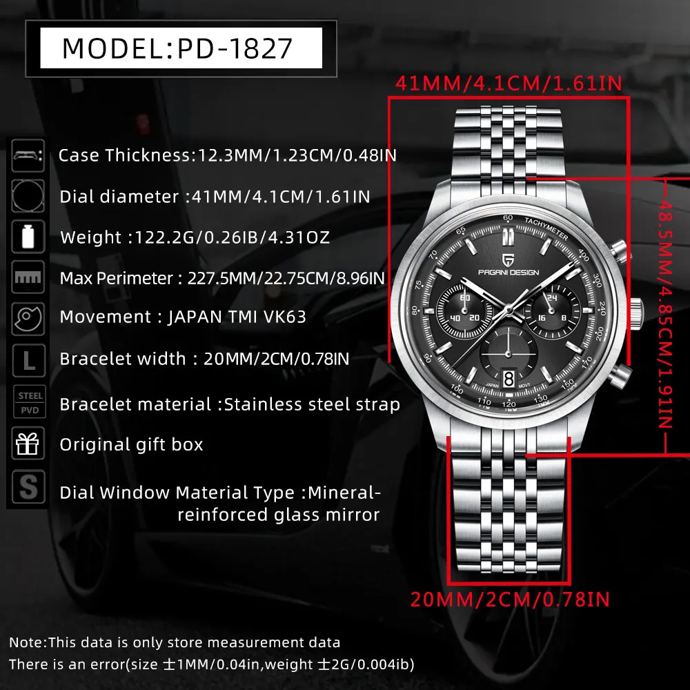 PAGANI DESIGN Men Quartz Watch VK63 Chronograph Stainless Steel Mens Wristwatch Top Brand Sapphire Glass Business Watch Man Gift view 5