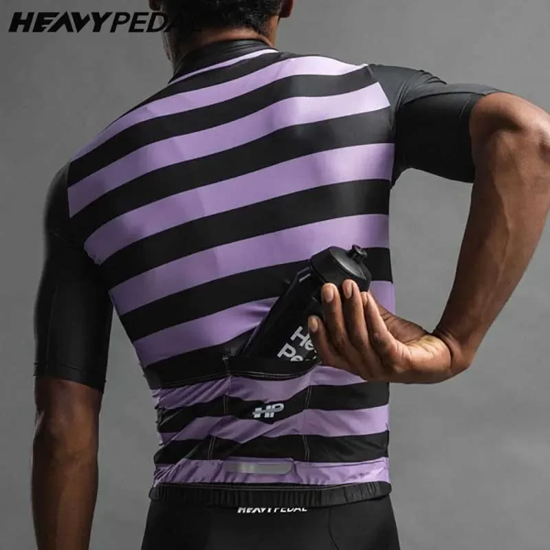 Heavypedal Italy Cycling Jersey Purple Striped Designer Shirt For Man Cycle Clothes Road Bike Men Clothing Summer Jersey Series