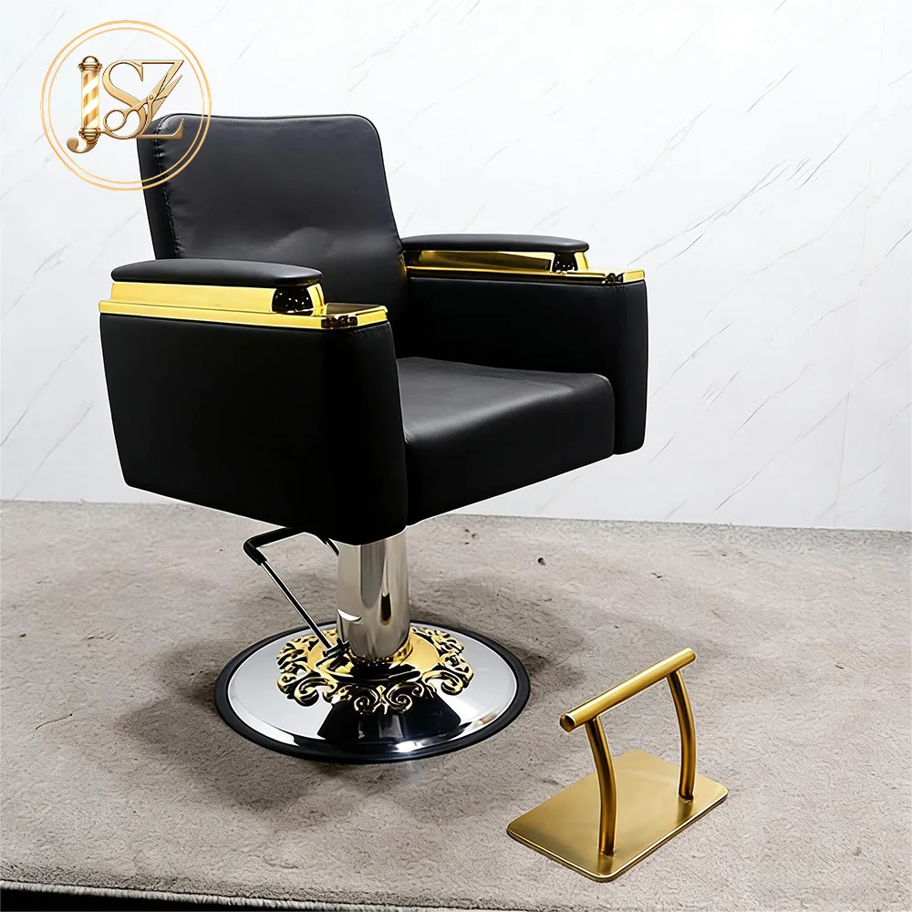 Sleek High-End Salon Furniture Vintage Synthetic Leather Seat 360° Rotatable Reclining Height Adjust Robust Long-Lasting Barbers
