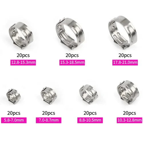 Imagen 2 del producto 140 Uds. Abrazaderas de manguera continuas de una sola oreja de acero inoxidable 304 abrazaderas de manguera de 7-21mm/1 Uds alicates de abrazadera de Clip de manguera Kit surtido