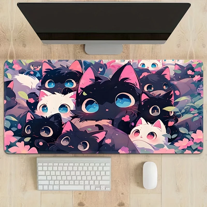 Cute Black Cat Group Large Gaming Mouse Pad Non-Slip Rubber Desk Mat for Office Study