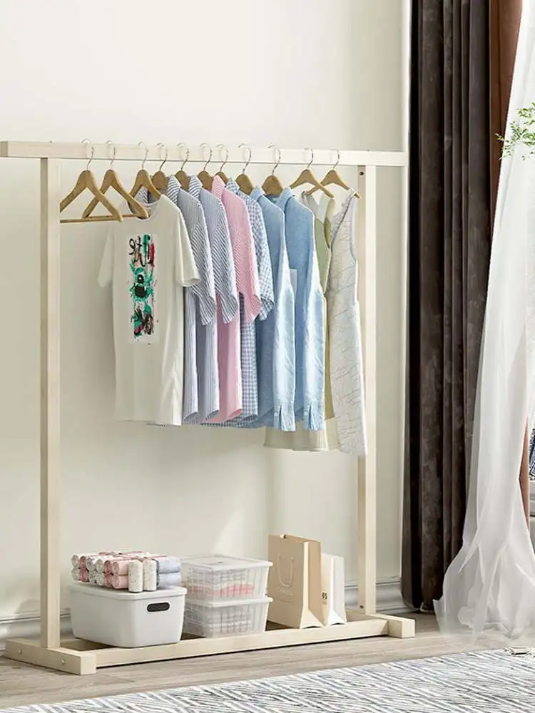 simple-home-use-wooden-clothes-drying-rack-single-rod-floor-standing-closet-bedroom-multi-function-non-adjustable-storage-org