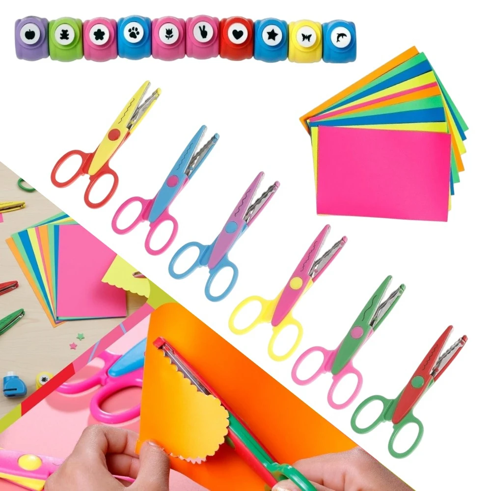 

Набор для творчества: фигурные дыроколы и креативные ножницы, 26 предметов, для декоративной отделки краев, идеально подходит для рукоделия, фотоальбомов, создания фигурных вырезок.