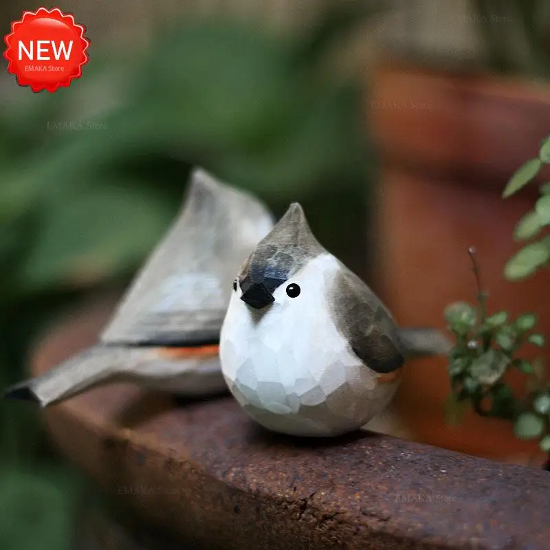 Ornements Carimplantés en Bois Fait à la Main de Style Nordique, Petit Oiseau Gras, Artisanat de Décoration de Maison, Cadeaux