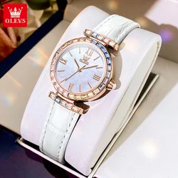 OLEVS Elegant Fashion Brand Women's Watches Colored Diamond Dial Quartz Watch Leather Strap Bracelet Gift Box Set Authentication