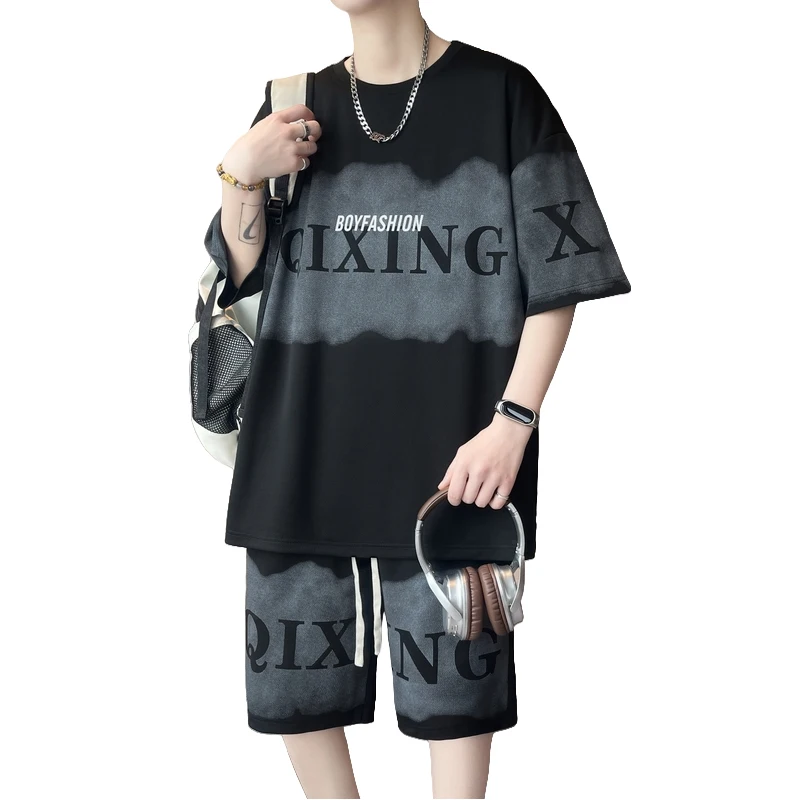

Men Comfortable Fashionable Short Sleeved Shorts Set for Outdoor Sports Leisure Windproof Breathable Printed Sleeveless T-shirt