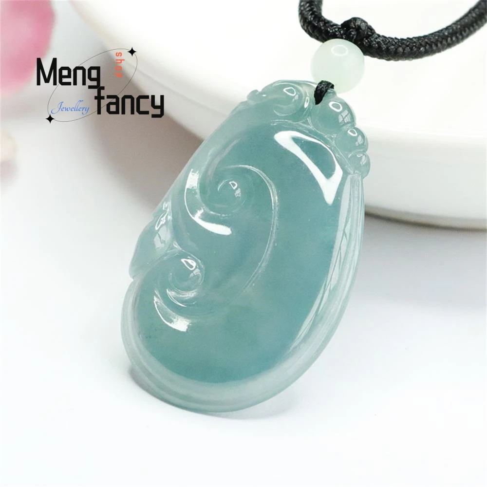Natural Jadeite Blue Water Ruyi Jade Pendant Exquisite Elegant Simple High-grade Exquisite Luxury Quality Jewelry Holiday Gifts