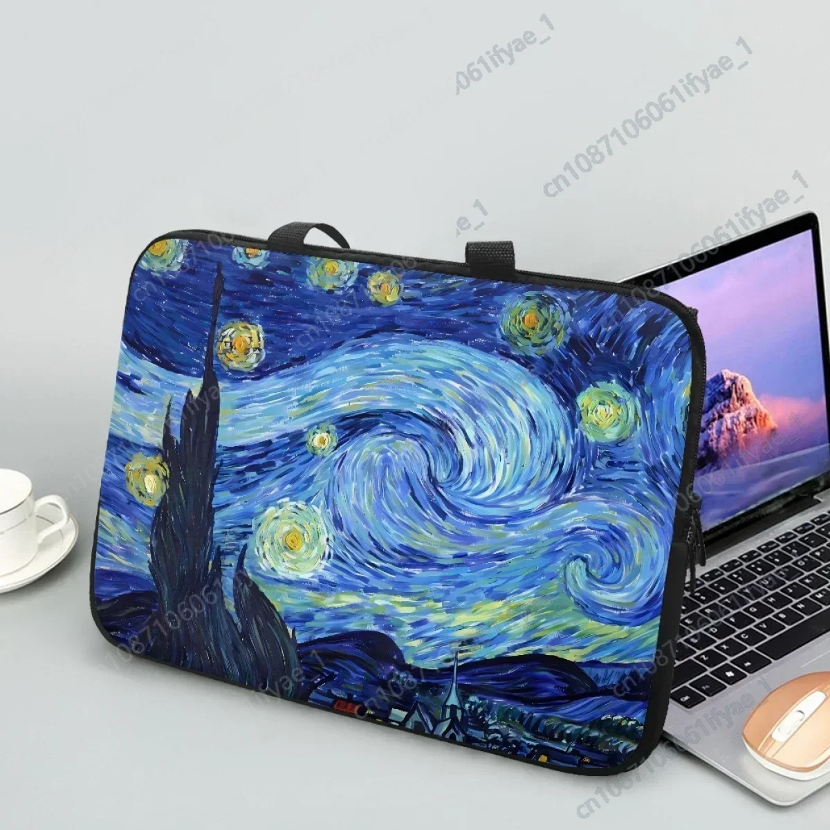 

Van Gogh Starry Night Oil Painting Designer Tablet Bag Retro Zipper Ladies Portable Notebook Protective Cover Laptop Bag Gift