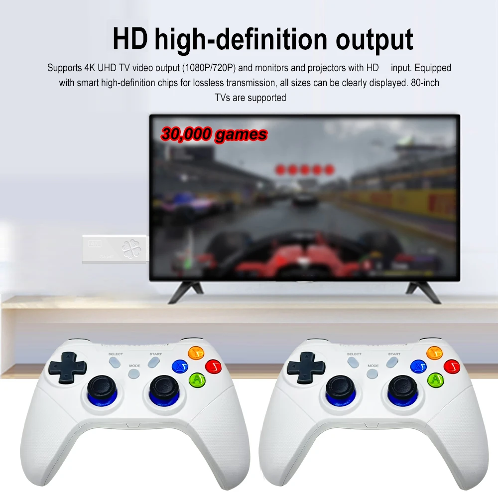 Velec M8 Pro Video Game Console Built-in 30000+ Games 2.4G Wireless Controller 64GB TV Game Stick 4K HD Retro Mini Game Player