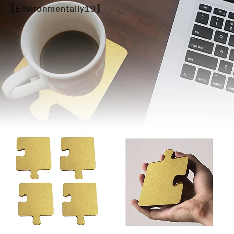 1/4 Pieces Wooden Puzzle Coasters Tea Coaster Creative Funny Puzzle Coasters For Home Restaurant Kitchen Desktop Decor