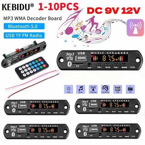 1-10PCS 블루투스 5.3 차량용 키트 무선 MP3 디코더 보드 오디오 12V WMA 차량용 음악 플레이어 모듈 무손실 오디오 USB AUX TF 라디오