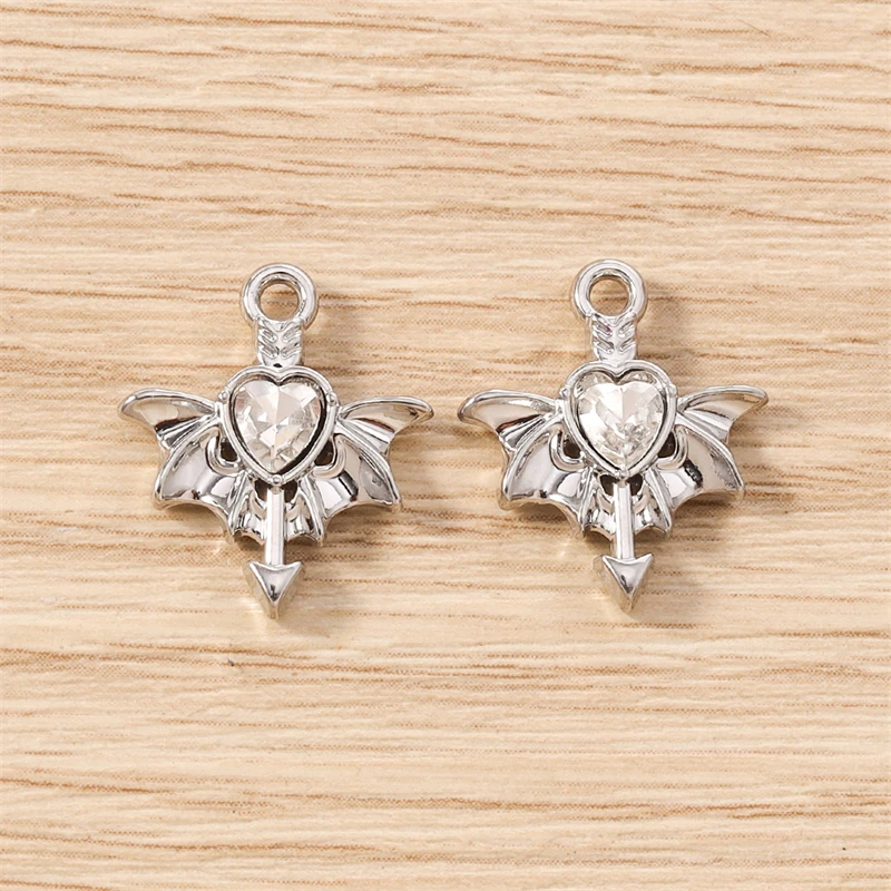 5 Stück 15 x 17 mm niedliche Kristall-Metall-Herz-Flügel-Charms-Anhänger für die Herstellung von Halsketten, Ohrringen, Armbändern, DIY-Handwerk, Schmuckzubehör – Detail 12