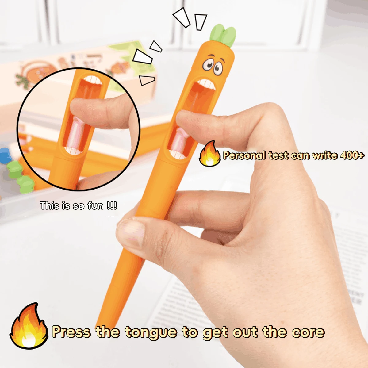 4Pcs Kawaii Neutral Pen 0.5mm Cartoon Creative Carrot Shape Press Neutral Pen Set School Student Office Stationery Supplies