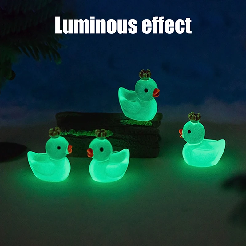 1PC Micro Landscape Dollhouse Decoration Mini Fluorescent Crown Duck Ornament Miniature Figures Tiny Duck Resin Handicraft