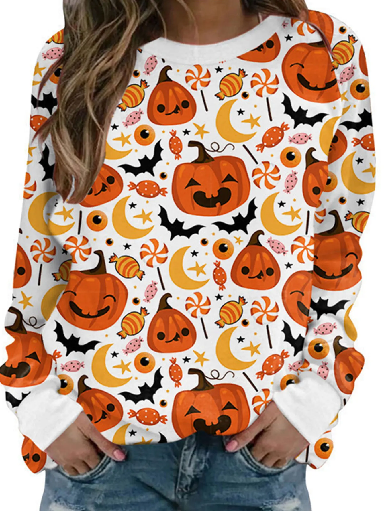 المرأة طويلة الأكمام طاقم الرقبة السترة الرسم طباعة مكتب عارضة أعلى الخريف الشتاء لطيف مريح سيدة ارتداء اليومي