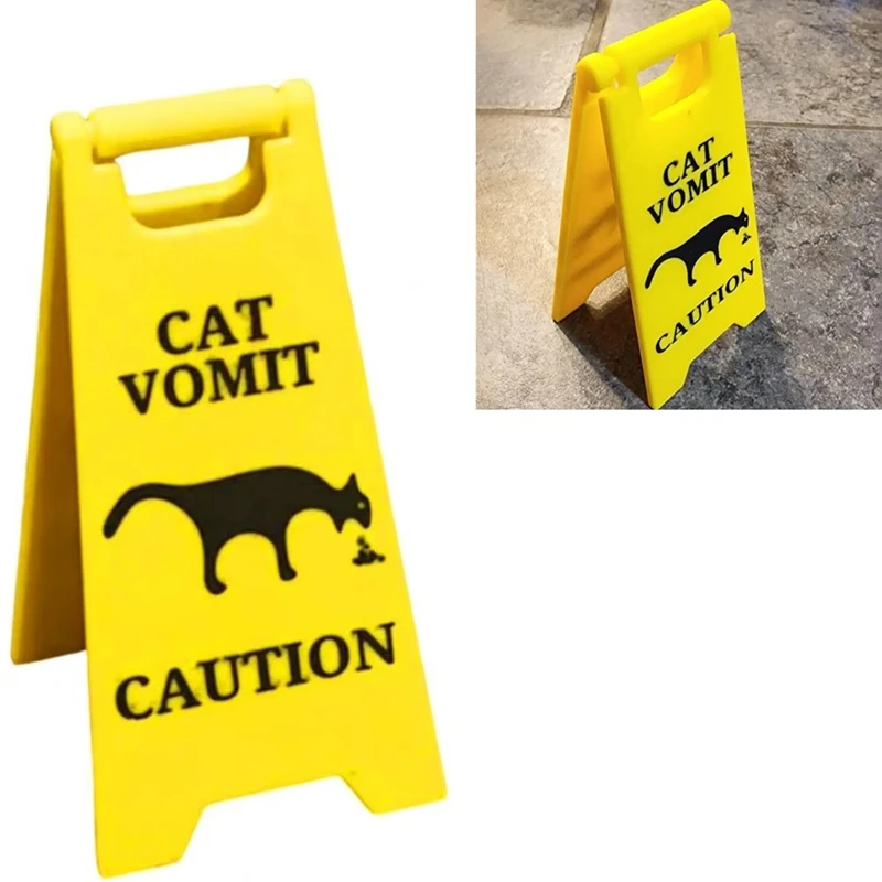 Tanda Muntah Kucing Lucu Modis Tanda Peringatan Hadiah Kuning Terang Tanda Muntah Kucing untuk Pecinta Kucing