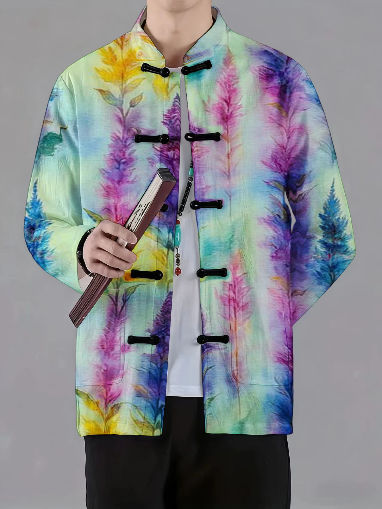 Men Men Mandarin Collar Frog Button Jacket Floral Botanical Abstract Block Art Print Traditional Outerwear - Aliexpress Deal