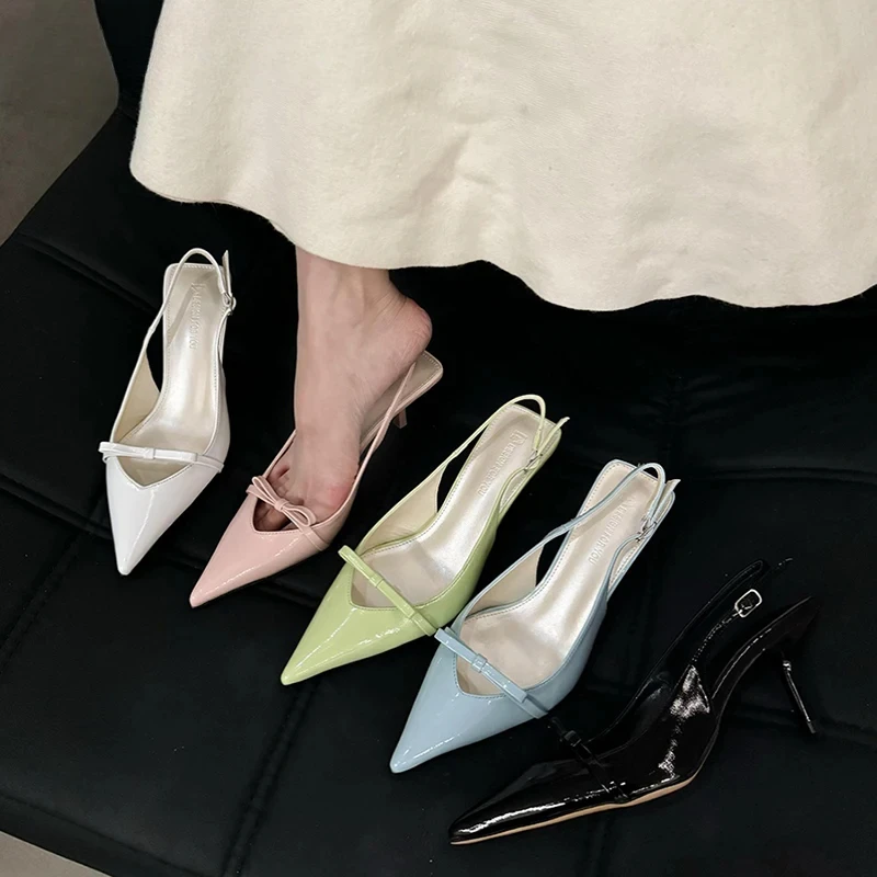 

Summer High Heel Women Mules Sandals Fashion Pointed Toe Butterfly-knot Shoes Design Style Party Dress Sandalias Shoes