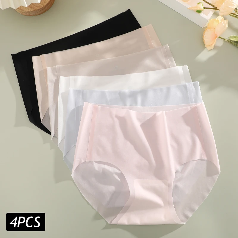 4PCS Women Seamless Panties Ice Silk Sexy Lingerie Quick Drying Briefs Female Underwear No Trace Underpants Cool Panties Summer