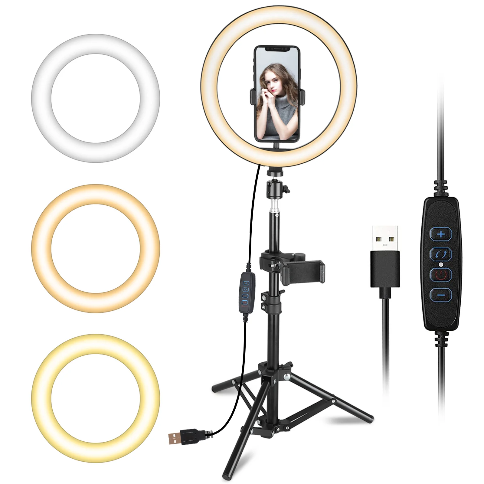 Anneau lumineux LED 16/26/30CM, lampe vidéo pour Selfie, avec trépied, Clip de téléphone pour YouTube, éclairage en direct, Studio de photographie