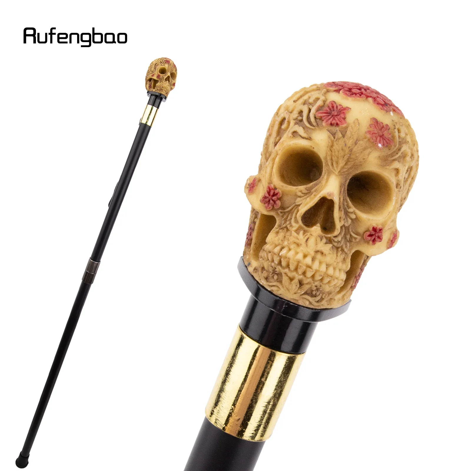 

Orange Resin Skull Flower Walking Cane Fashion Decorative Steel Stick Gentleman Elegant Cosplay Cane Knob Crosier 92cm