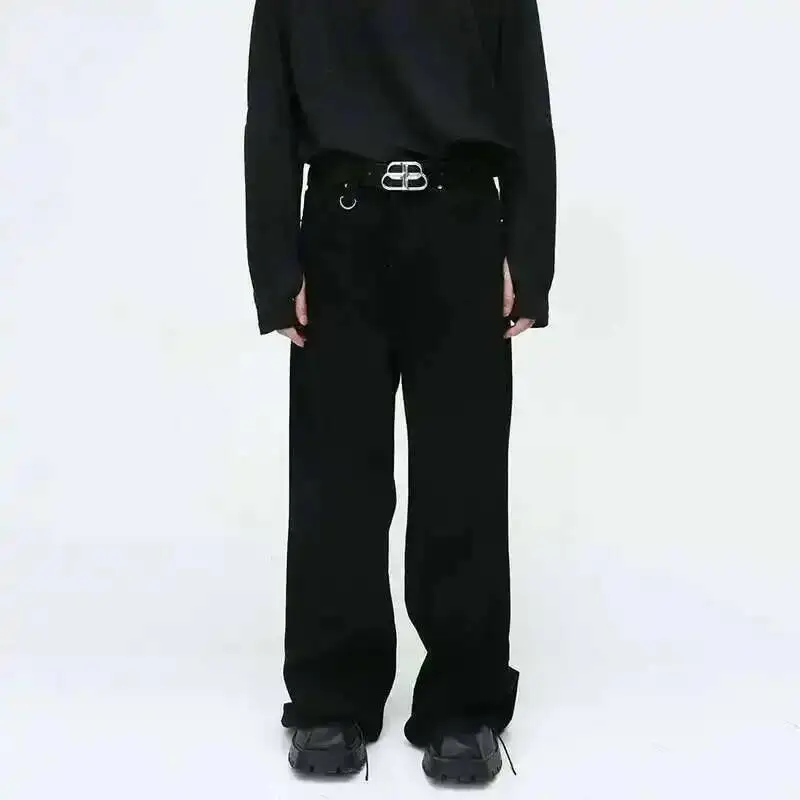 Vintage Men's Jeans New Fashion Washed Wide Leg Denim Pants Casual Loose Male Versatile Trousers Black Summer Autumn 9LXOW