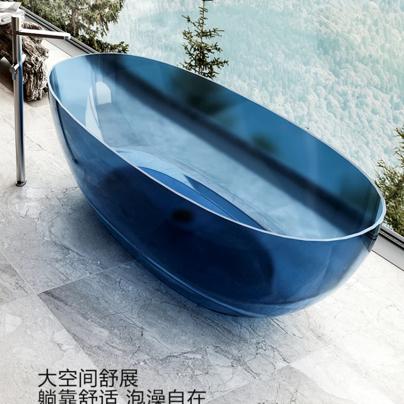 Transparent bathtub oval artificial stone resin colored crystal home hotel independent double bathtub