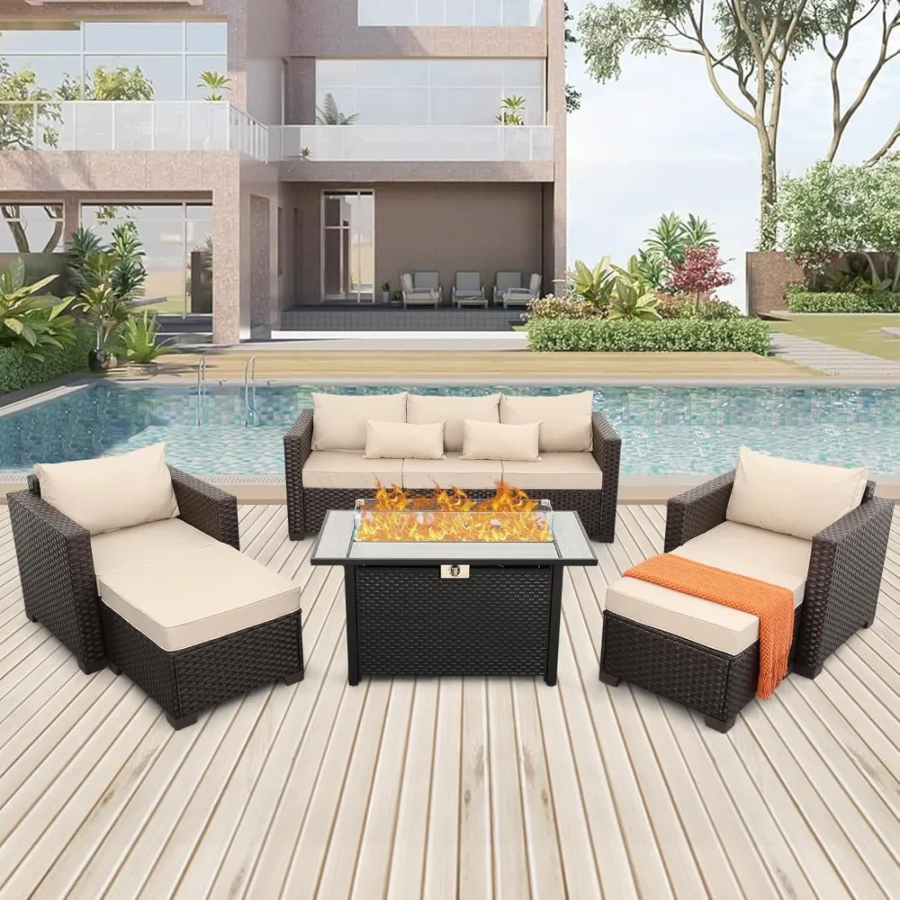 

Courtyard Furniture Set 6-piece 45 Inch Outdoor Furniture Fire Pit Table Outdoor Dialogue Set Willow Sofa Set