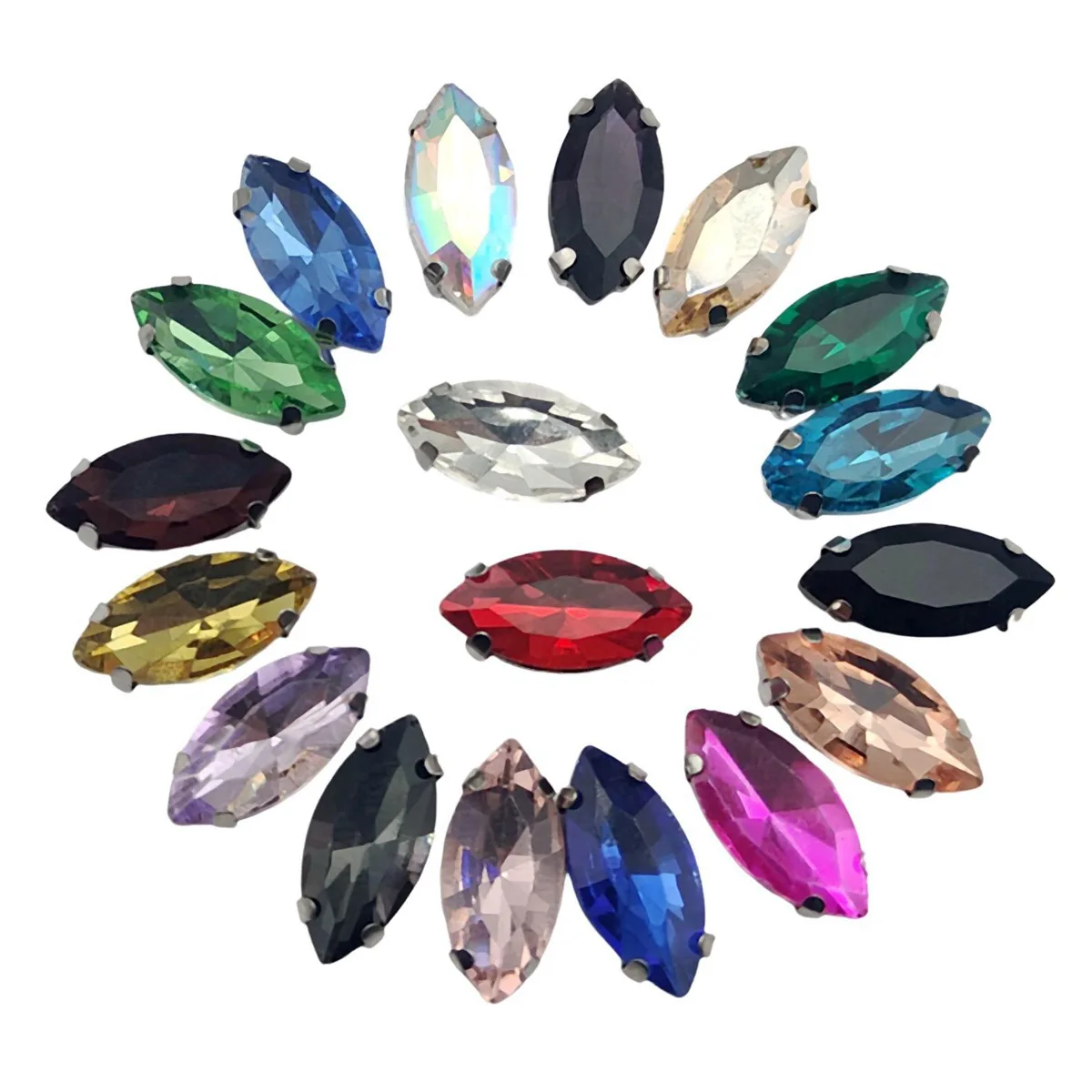 Diamantes de imitación de cristal con forma de ojo de caballo con garra Marquesa, piedras para coser, Strass, diamantes, Base de Metal plateado, cristales para costura