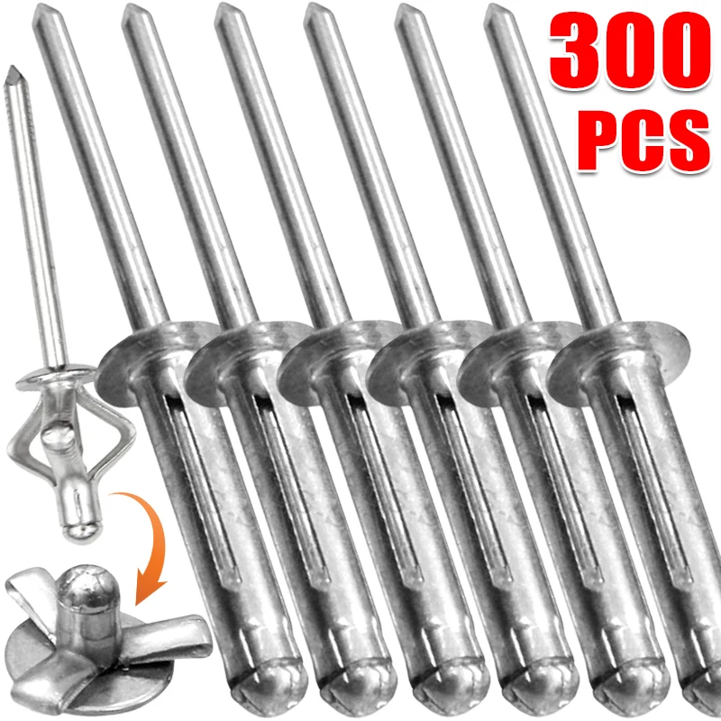 Tri-Fold Pop Rivet Aluminum Round Head Blind Rivets Assortment Kit for Wood Plastic Automotive Repairs Fastener Nails Hardware