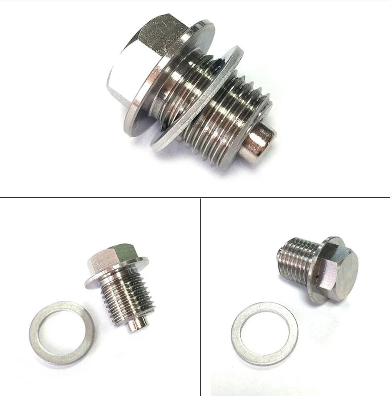 Stainless Steel Engine Oil Drain Plug Sump Nut Drain Gasket with Neodymium Magnet M14x1.5 mm Durable