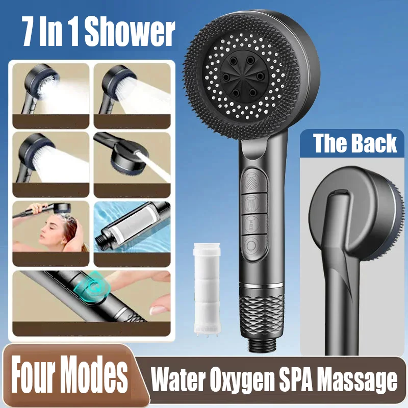 

7 В 1, набор душевых насадок с большим расходом, 4 режима, экономия воды под высоким давлением, портативные душевые насадки для водного массажа с одним ключом и фильтром