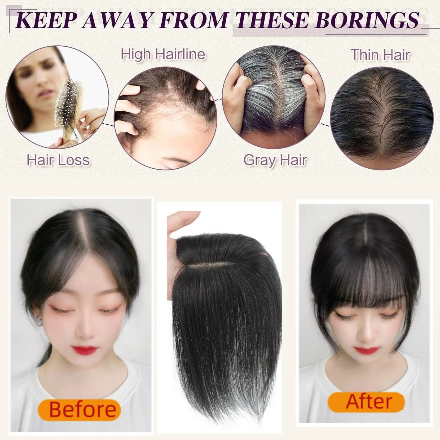 Weiche Echthaar-Topper auf Seidenbasis mit 3D-Luft-Pony für Frauen, Clips in Haarfransen, natürliche Kopfhaut-Haarverlängerung für Haarausfall