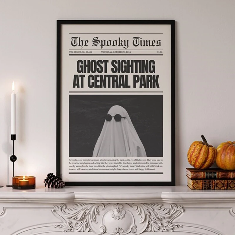

Постер с призраками на Хэллоуин, милый постер с призраками в лесу, печать на холсте, настенное искусство, праздничное украшение, картина для декора дома и гостиной