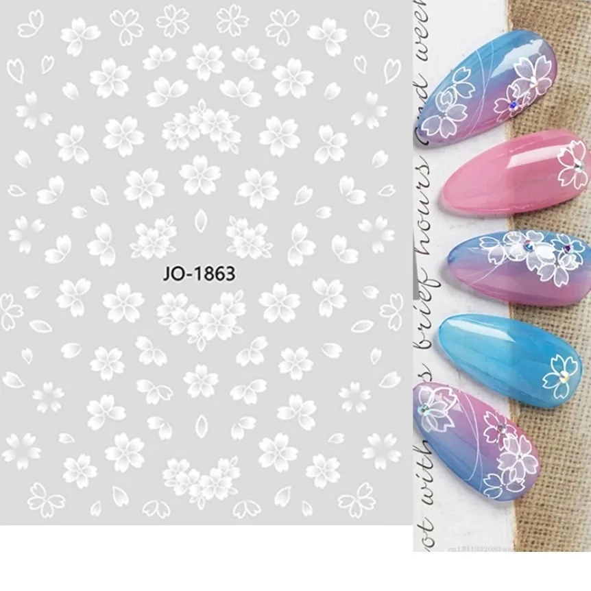 Autocollants adhésifs pétales blancs pour ongles, décalcomanies sans fleur, fleur étoile, accessoires d'ongles, fournitures de bricolage, Nail Art