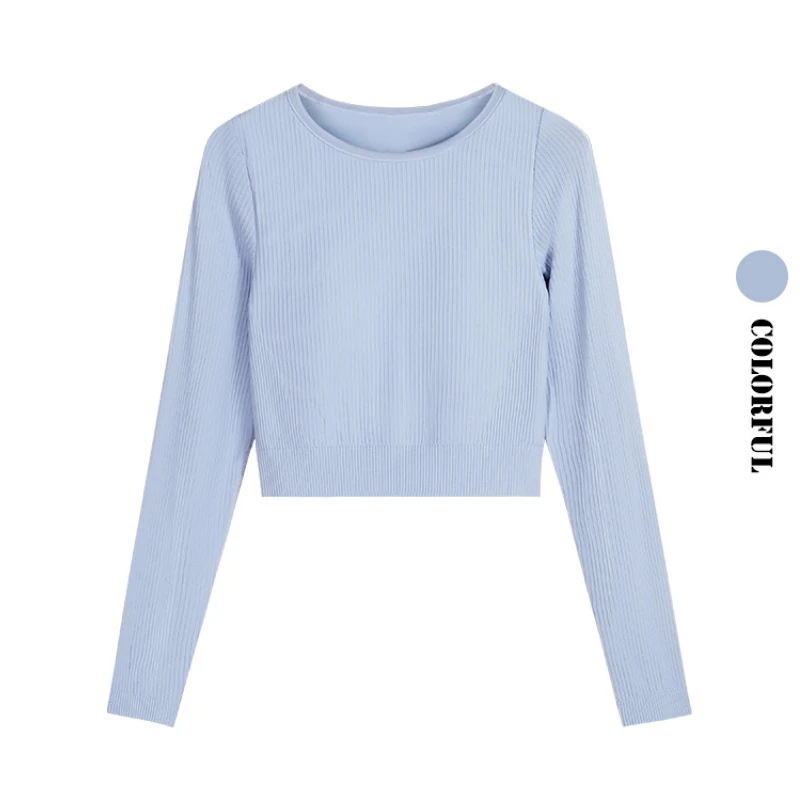 

Женский укороченный топ DRUR в рубчик для тренировок со встроенным бюстгальтером, облегающая футболка с длинным рукавом для йоги, балета, пилатеса, повседневная уличная одежда для женщин