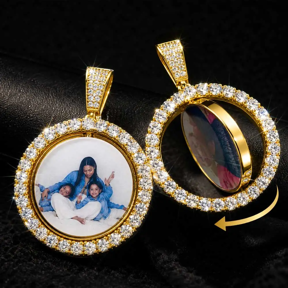 

Customized Double-Side Photo Necklace Picture Pendant Chain Personalized Cubic Zirconia Hip Hop Jewelry Gift for Men Women