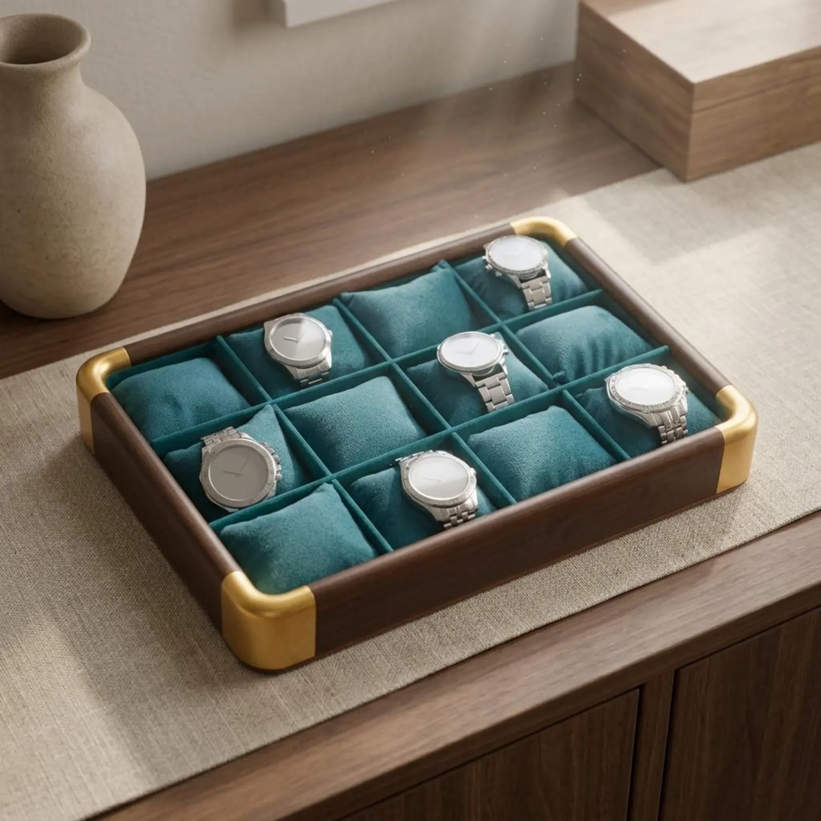 Bracelet Display Case Walnut Color Watch Display Tray Watch Storage Box Wooden Luxury Design