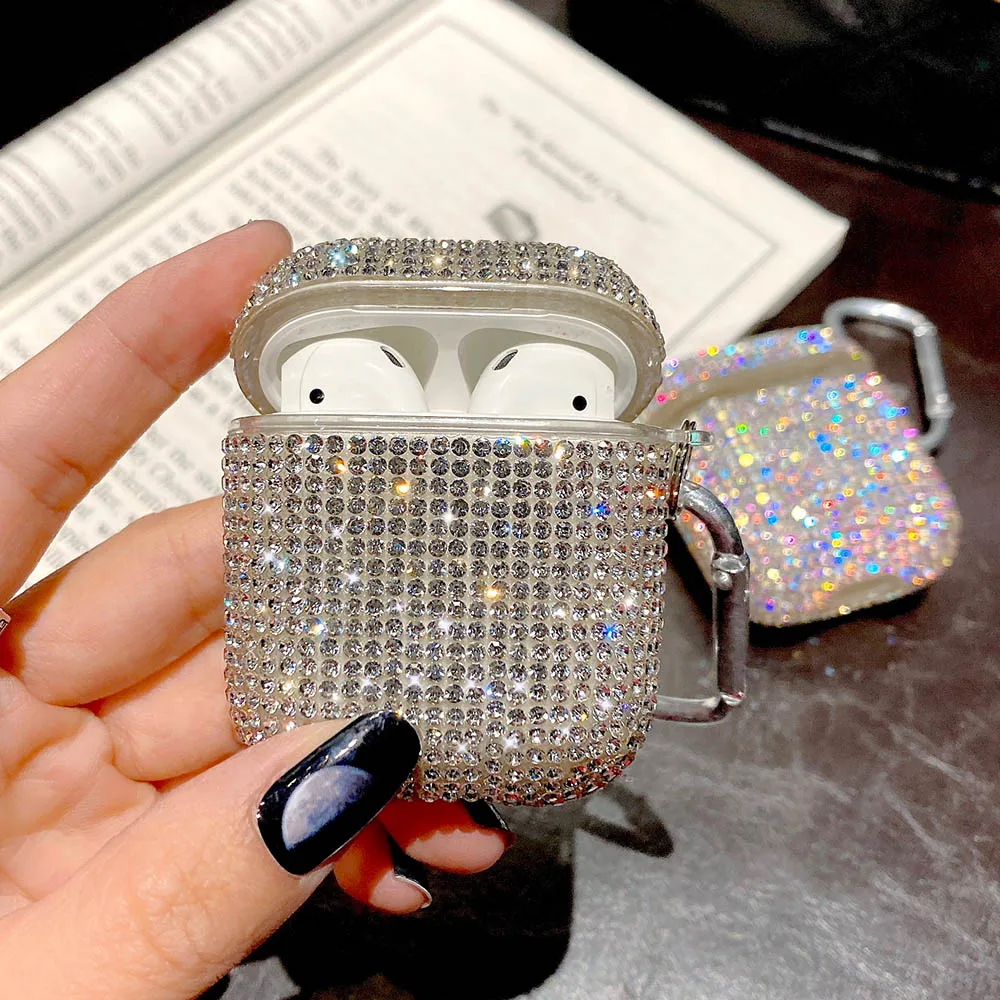 Luxury 3D Cute Bling Diamonds Wireless Bluetooth Earphone Accessories Hard Case for Apple Airpods 2 1 Protective Charging Bag