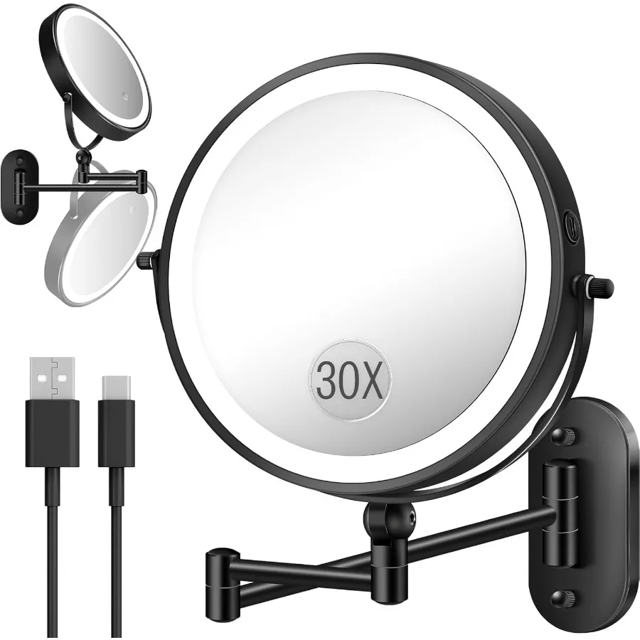 

Wall Mounted Lighted Makeup Mirror for Bathroom with Adjustable Height and 360Degree Rotation 9Inch DoubleSided Magnifying Mirr