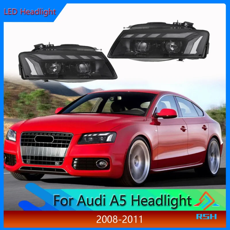 For Audi A5 Headlight Assembly 2008-2011 Modify RS5 Style LED Daytime Running Light Flow Turn Signal Front Lamp
