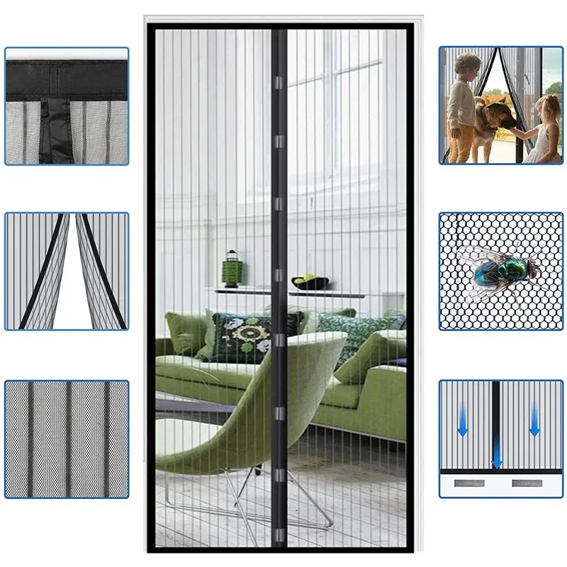 Multiple size Magnetic Mosquito Net Summer Anti Bug Fly Door Curtains Mesh Automatic Closing Door Screen Kitchen Sticker Curtain