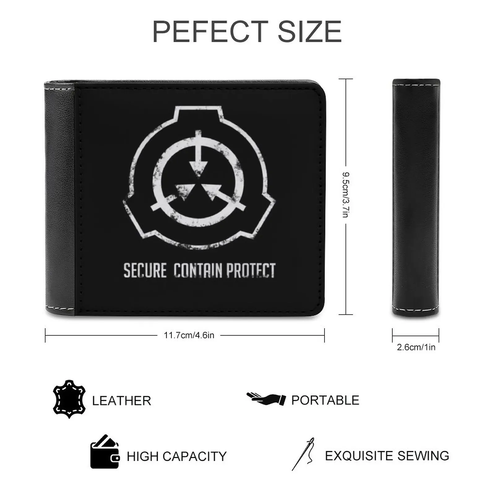 Scp seguro. Conter proteger carteira de couro carteira masculina diy personalizado bolsa dia do pai presente scp fundação símbolo logotipo